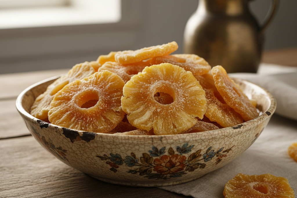 Dried pineapple in vintage bowl